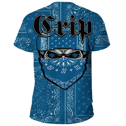 Crips Gang T-Shirt Paisley Pattern Blue Special Skull Unisex Shirt
