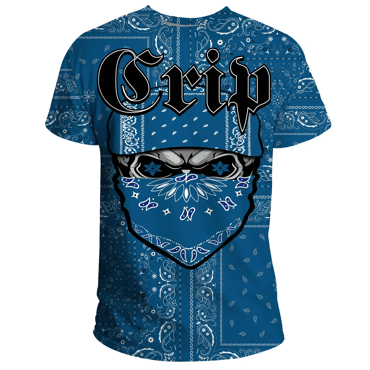 Crips Gang T-Shirt Paisley Pattern Blue Special Skull Unisex Shirt