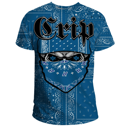 Crips Gang T-Shirt Paisley Pattern Blue Special Skull Unisex Shirt