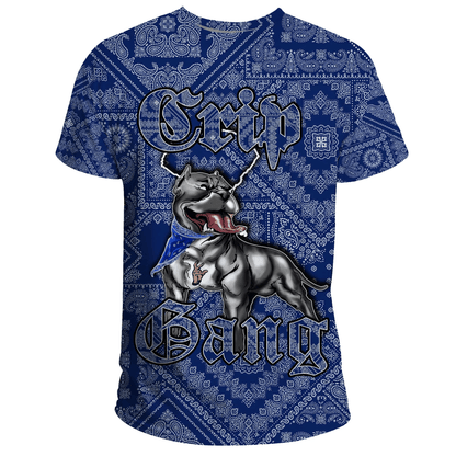 Crips Gang Bulldog T-Shirt - Blue Paisley Printed Unisex Shirt