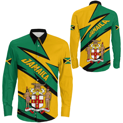 Long Sleeve Button Shirt Jamaica Sport Stylized Flag