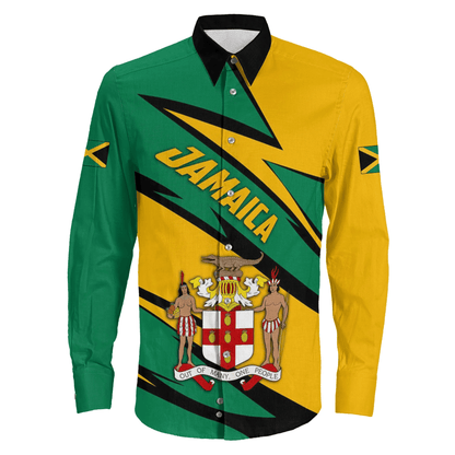 Long Sleeve Button Shirt Jamaica Sport Stylized Flag