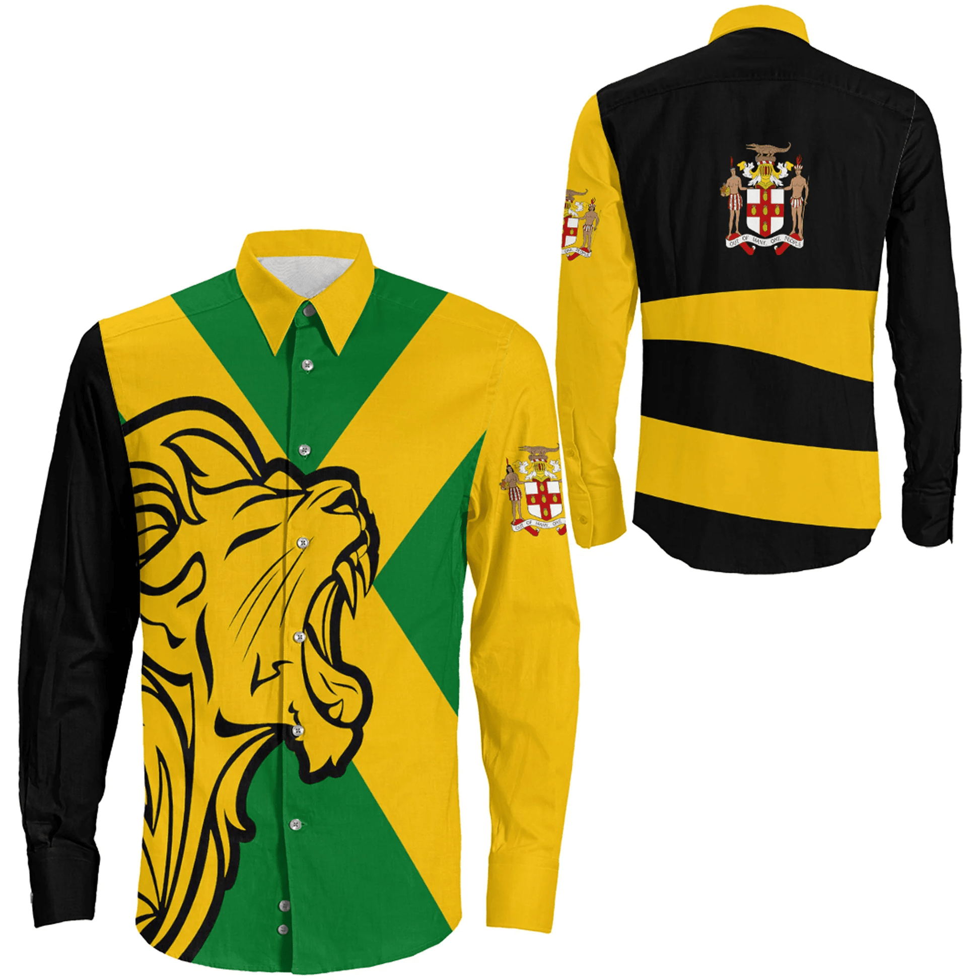 Long Sleeve Button Shirt Jamaica Flag And Lion
