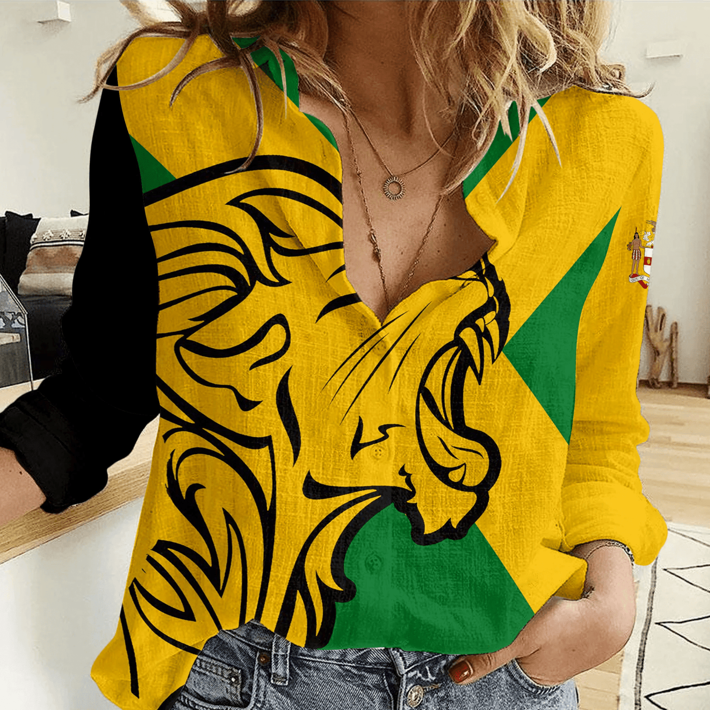 Women Casual Shirt Jamaica Flag and Lion