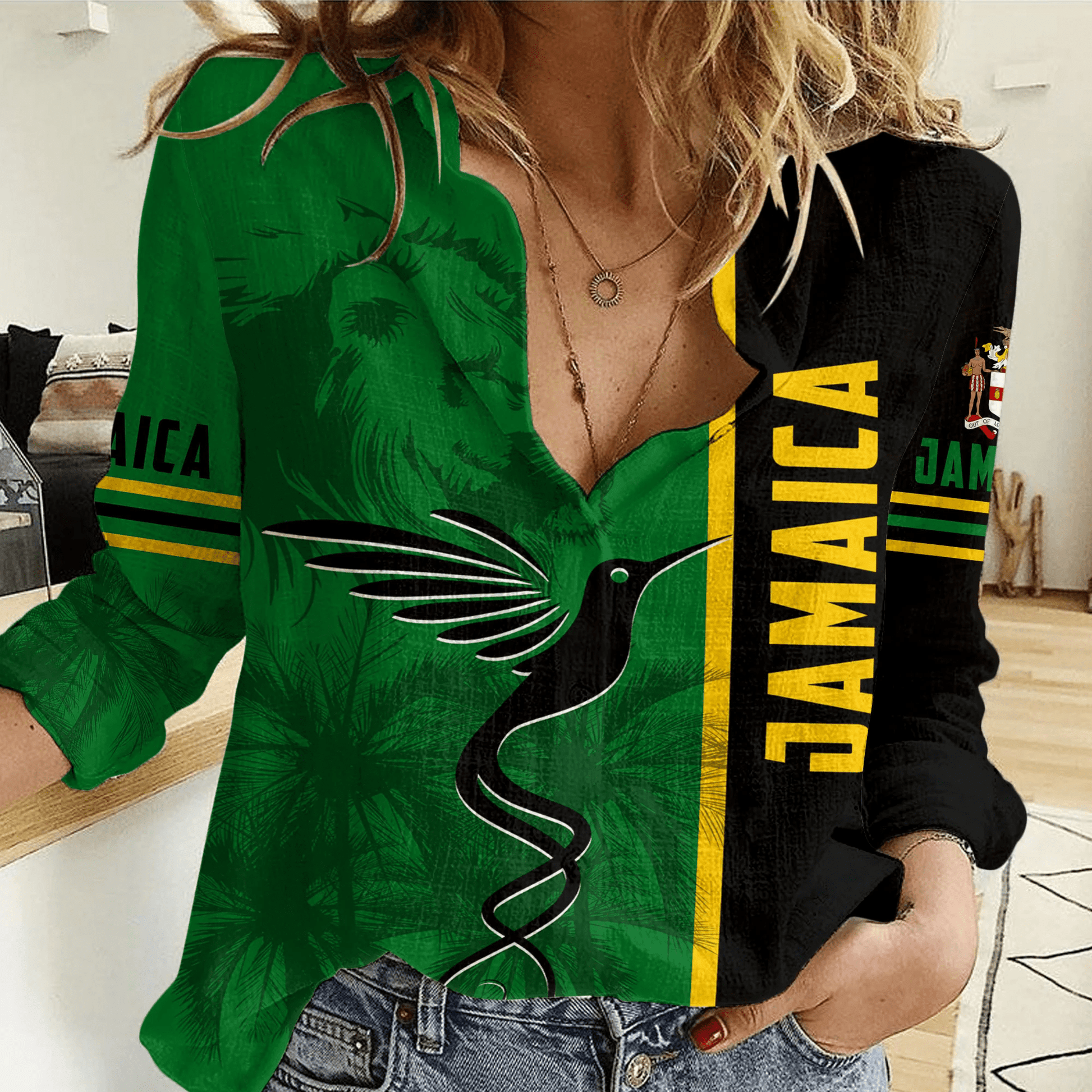 Women Casual Shirt Jamaica Flag Half Landscapes