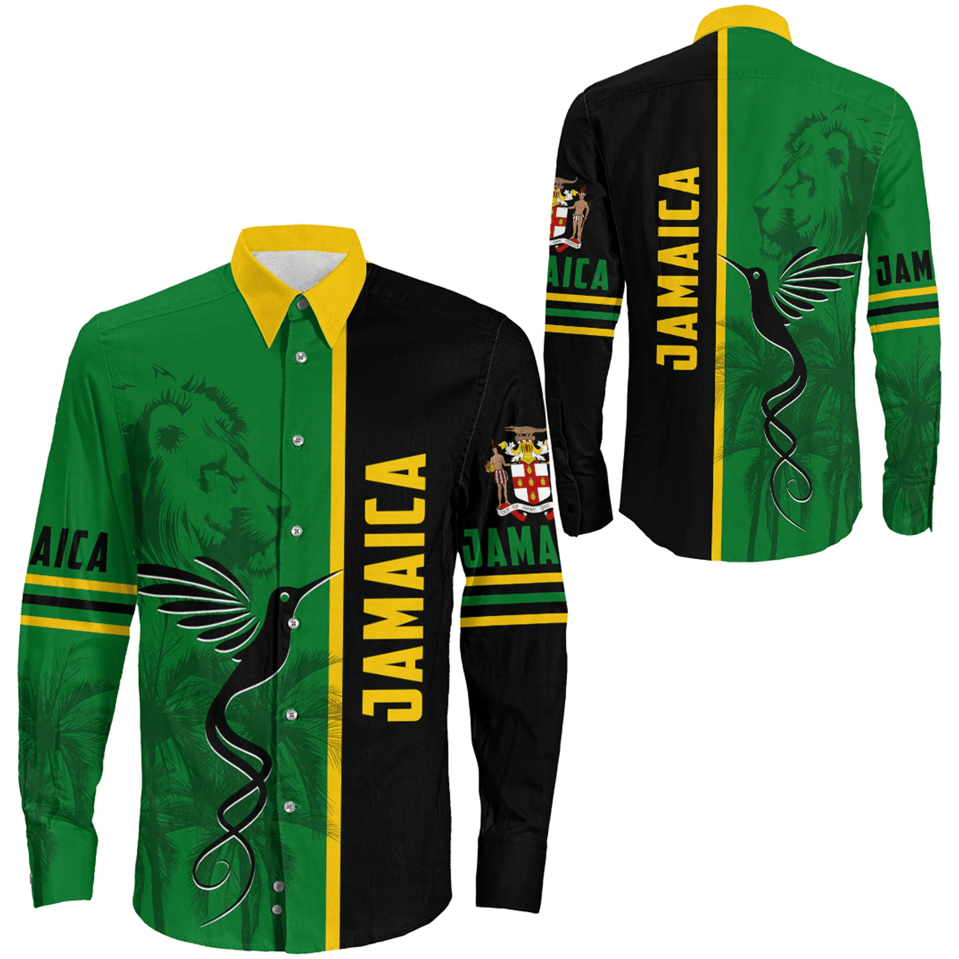Long Sleeve Button Shirt Jamaica Flag Half Landscapes