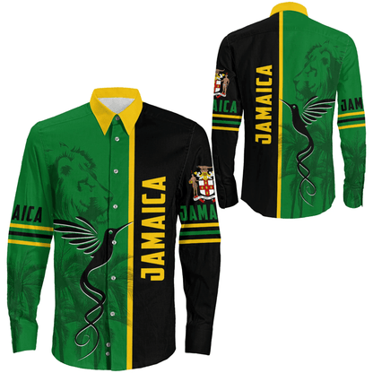 Long Sleeve Button Shirt Jamaica Flag Half Landscapes