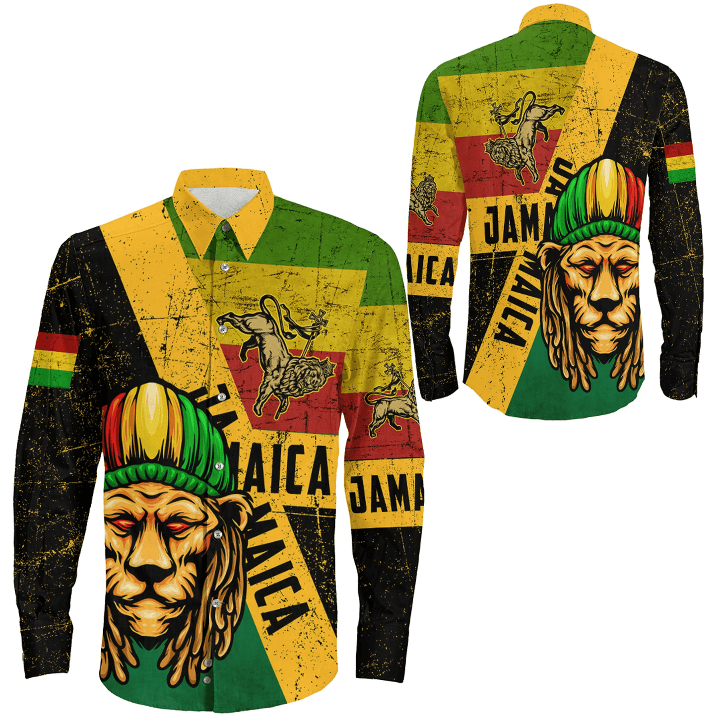 Long Sleeve Button Shirt Jamaica Lion And Judah Flag Style