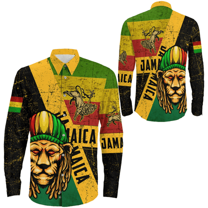 Long Sleeve Button Shirt Jamaica Lion And Judah Flag Style