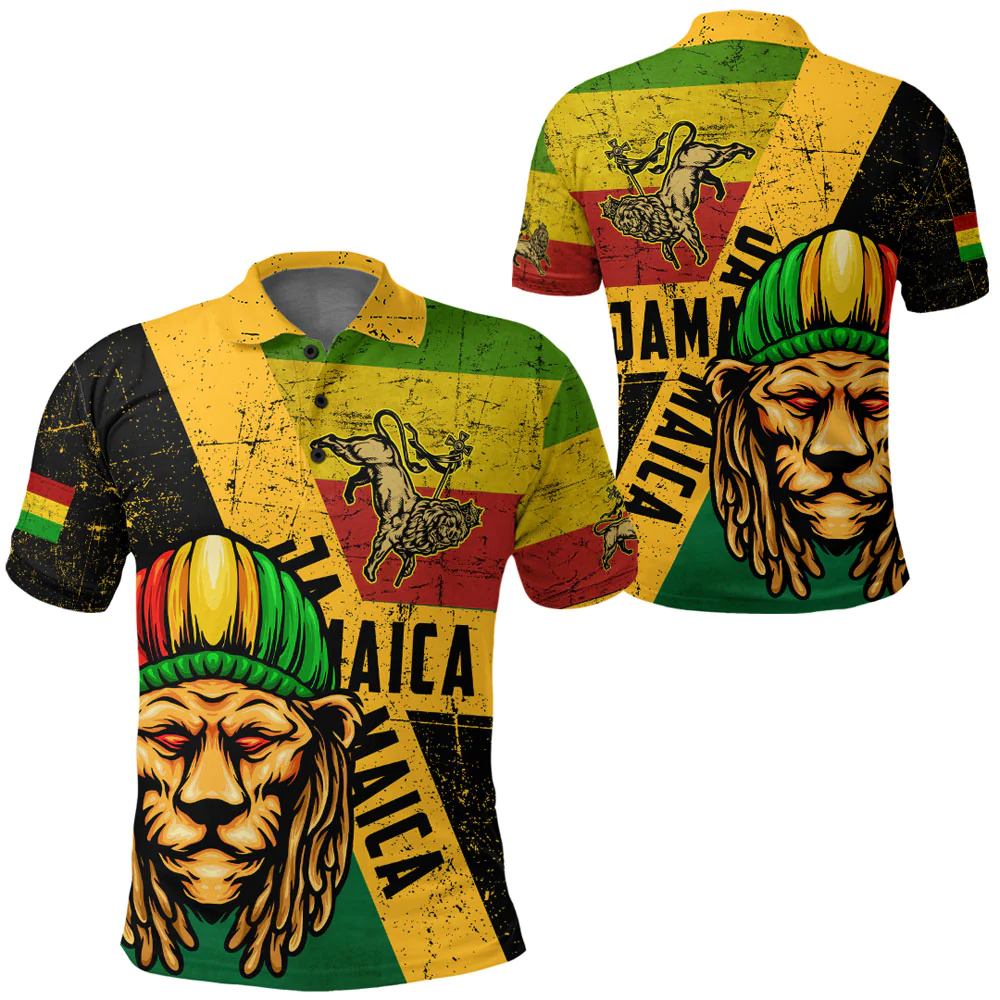 Polo Shirts Jamaica Lion and Judah Flag Style