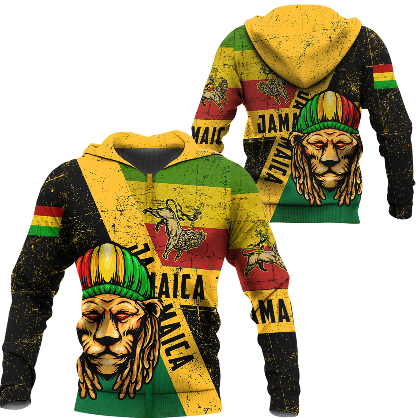 Zip Hoodie Jamaica Lion And Judah Flag Style