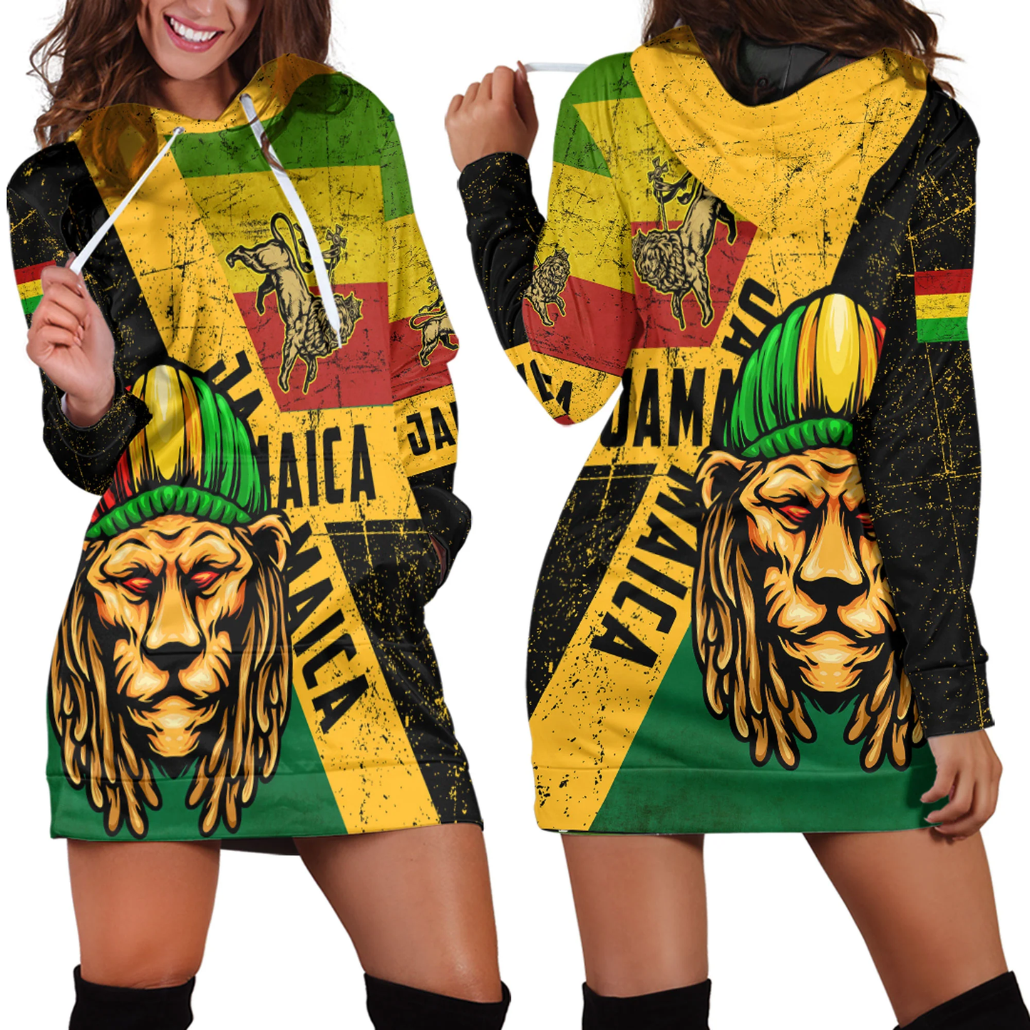 Hoodie Dress Jamaica Lion and Judah Flag Style