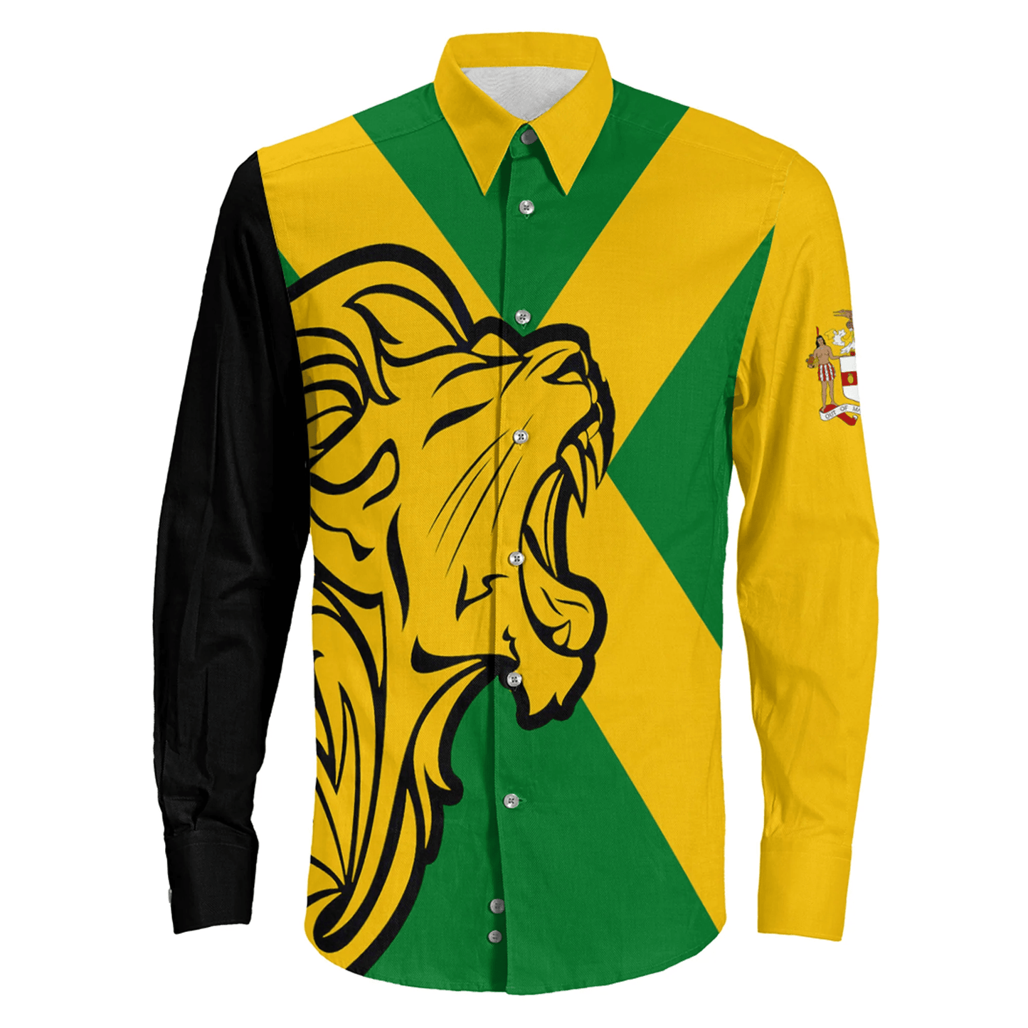 Long Sleeve Button Shirt Jamaica Flag And Lion