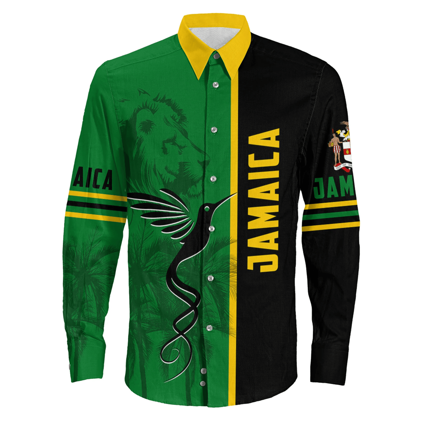 Long Sleeve Button Shirt Jamaica Flag Half Landscapes