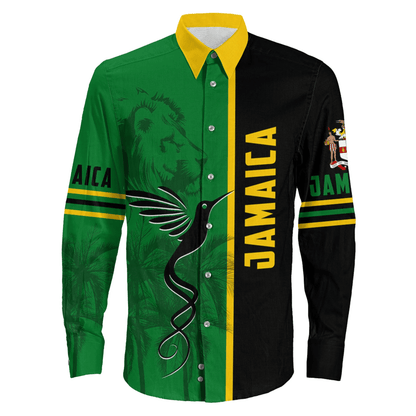 Long Sleeve Button Shirt Jamaica Flag Half Landscapes