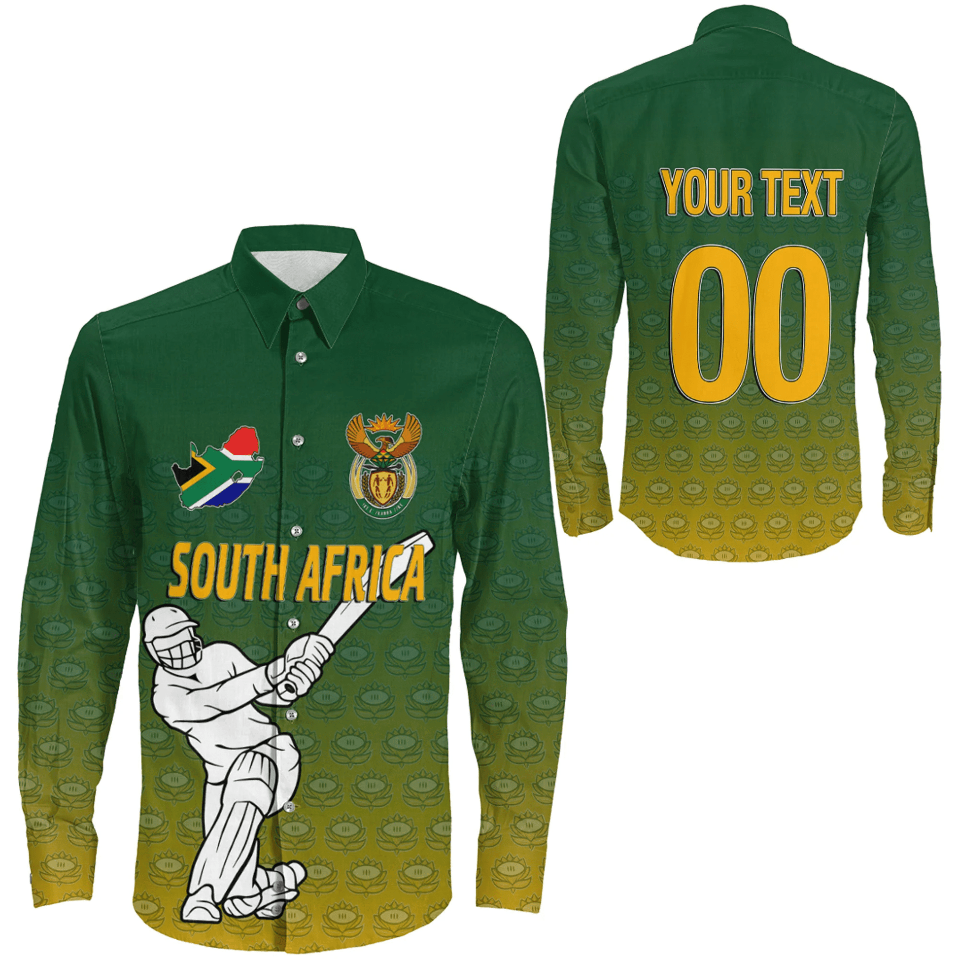 Long Sleeve Button Shirt  Custom South Africa Cricket Style