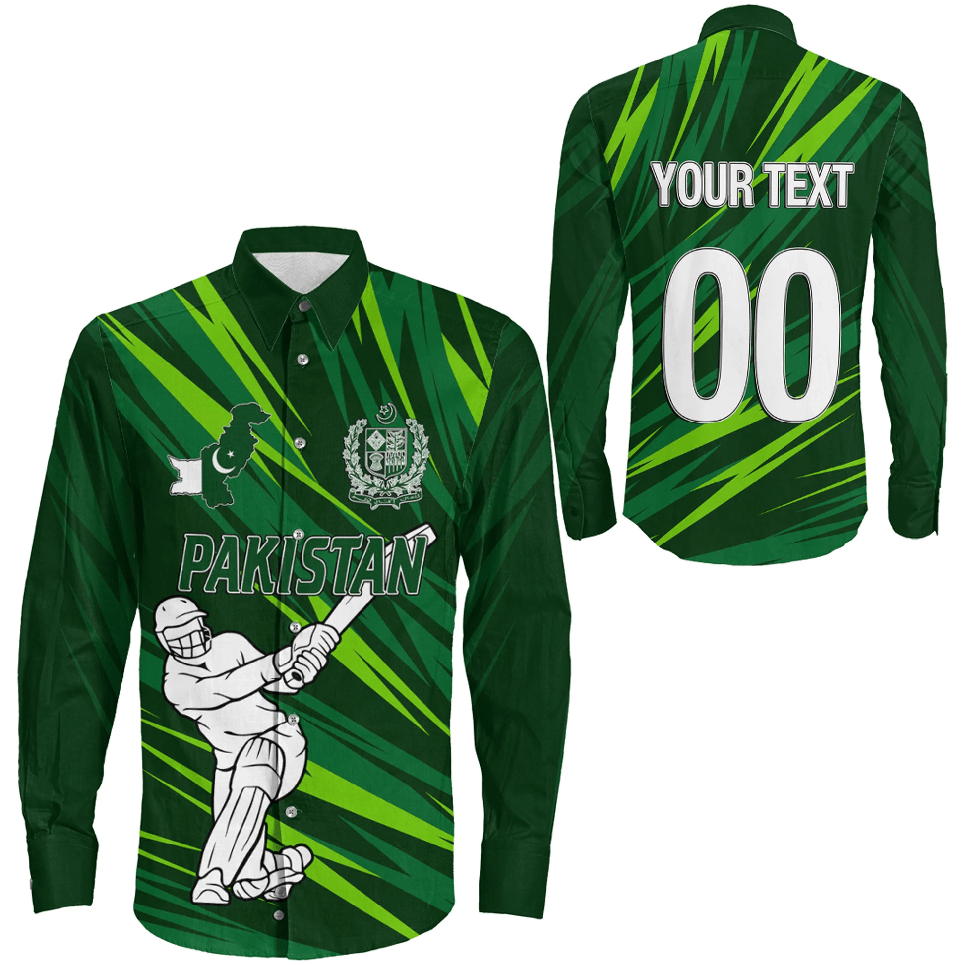 Long Sleeve Button Shirt  Custom Pakistan Cricket Style