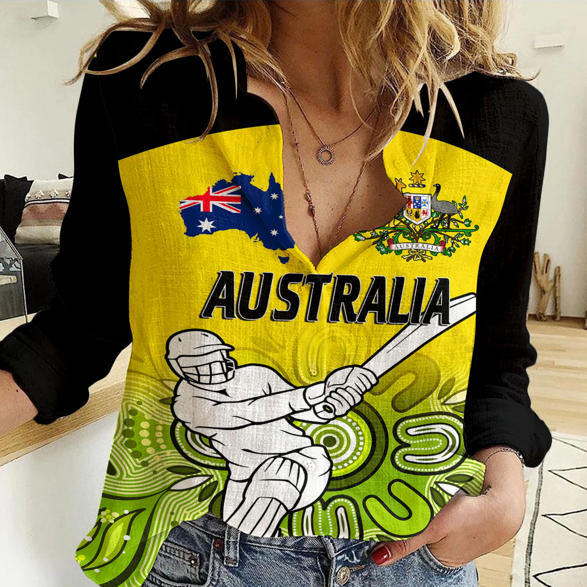 Women Casual Shirt Custom Australia Cricket Style