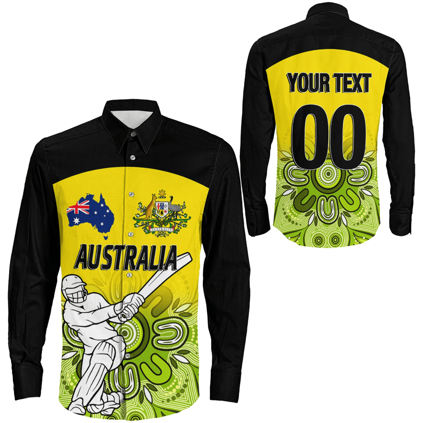 Long Sleeve Button Shirt  Custom Australia Cricket Style
