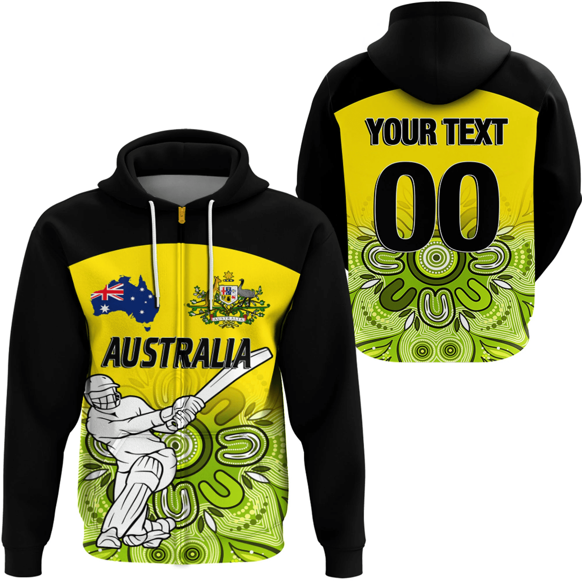 Zip Hoodie Custom Australia Cricket Style
