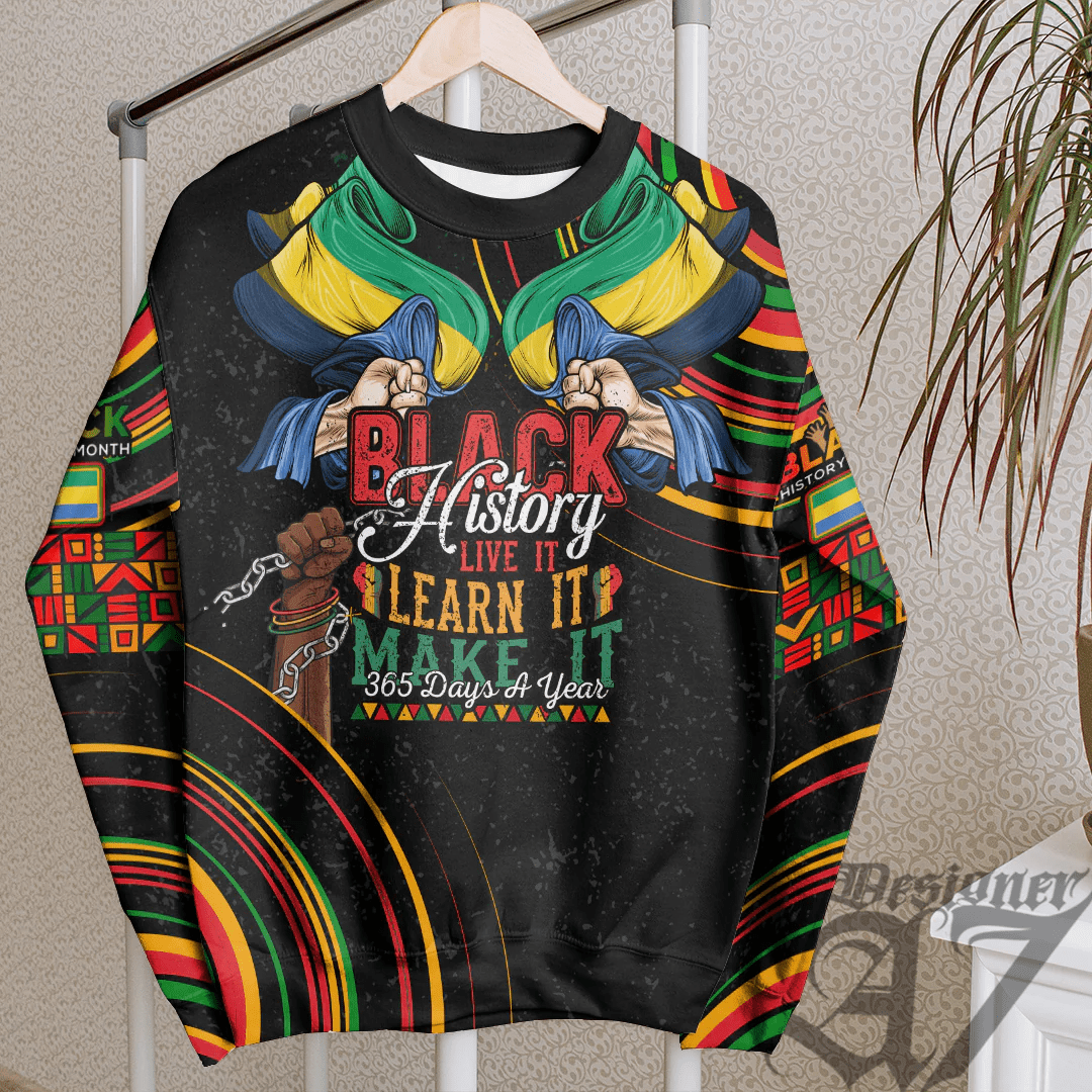 Africa Clothing Gabon Sweatshirt Black History Live it Learn it Make it