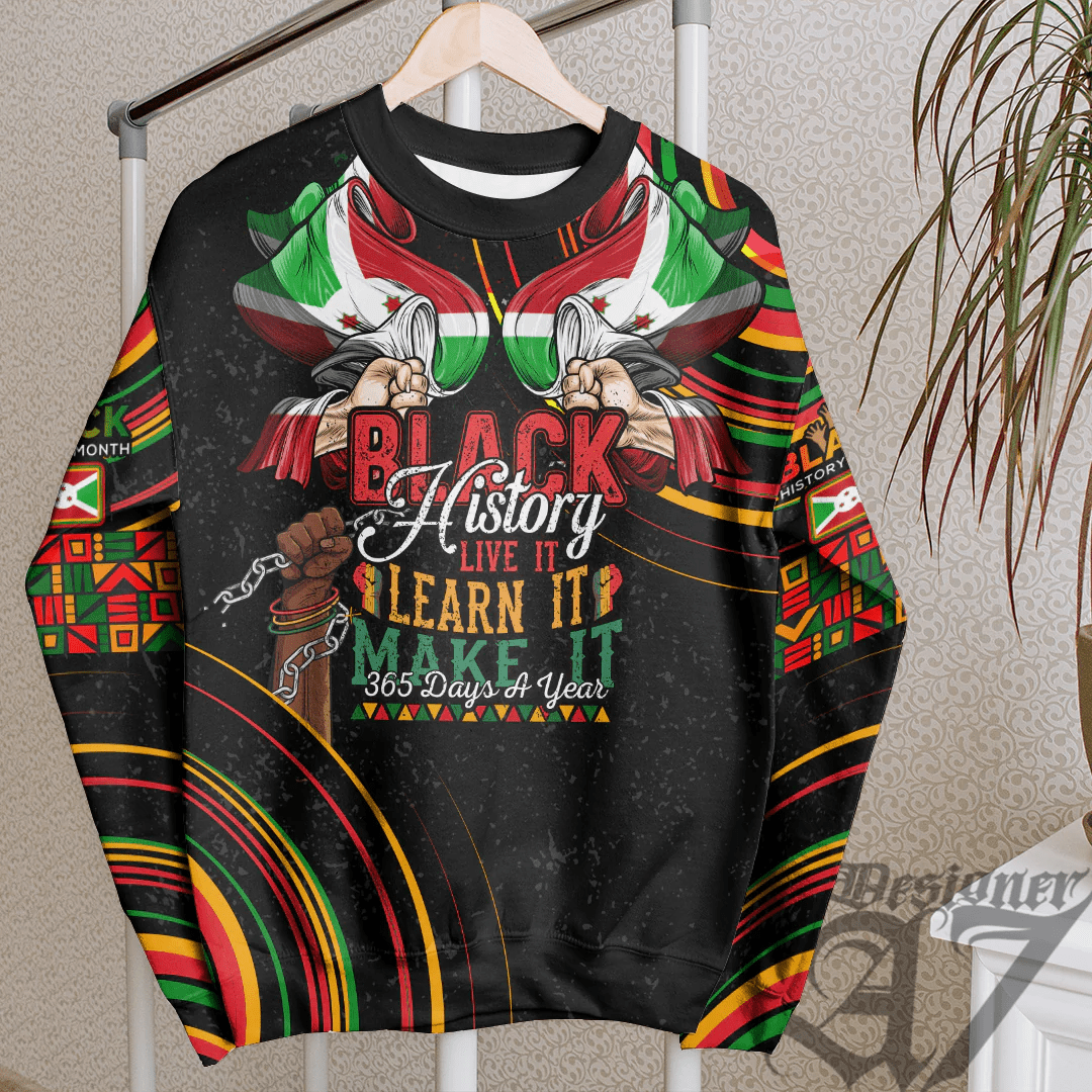 Africa Clothing Burundi Red Verison Sweatshirt Black History Live it Learn it Make it