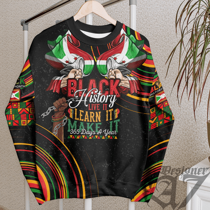 Africa Clothing Burundi Red Verison Sweatshirt Black History Live it Learn it Make it