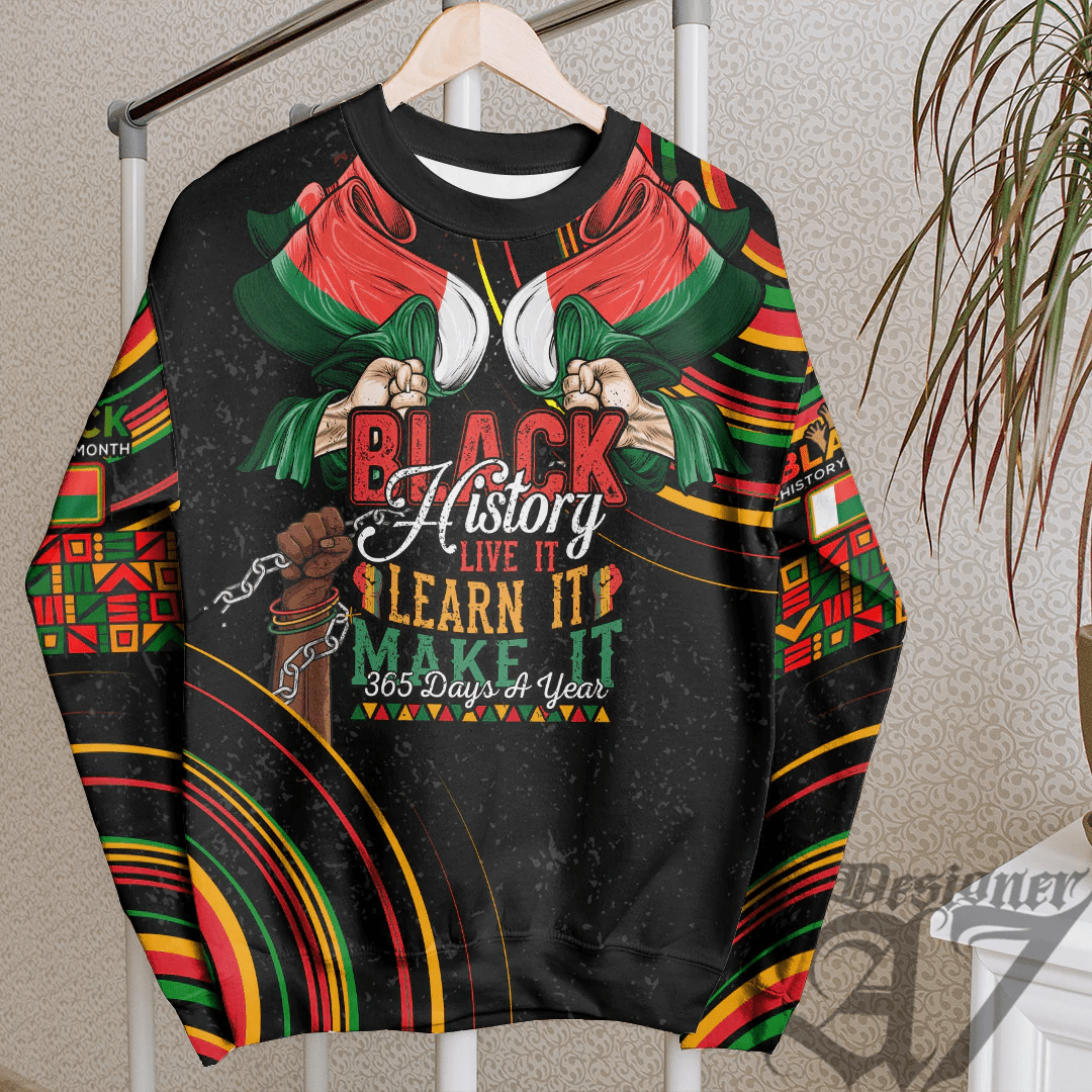 Africa Clothing Madagascar Sweatshirt Black History Live it Learn it Make it