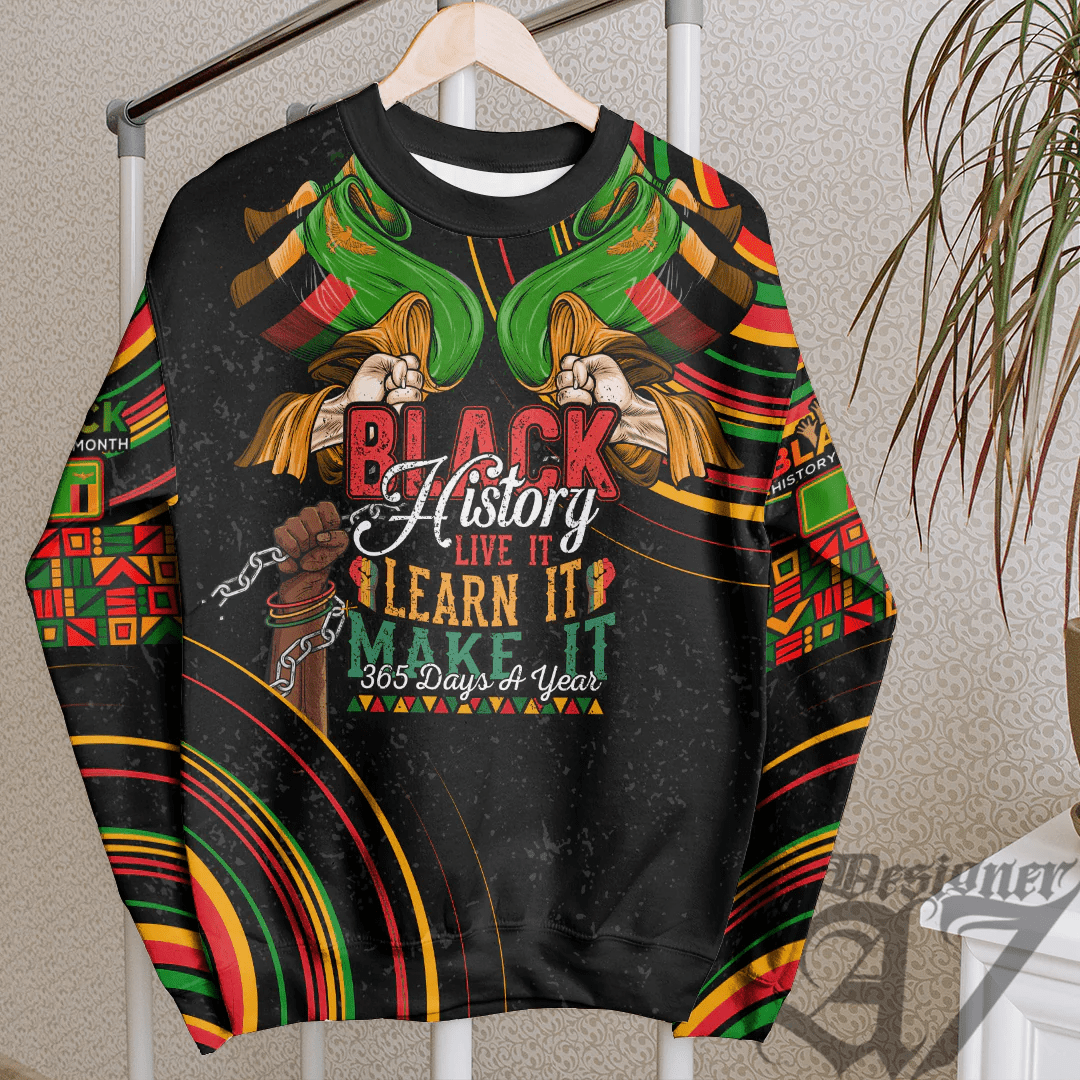 Africa Clothing Zambia Sweatshirt Black History Live it Learn it Make it