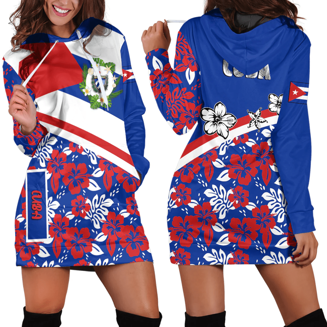 Hoodie Dress Cuba Summer Flower Pattern