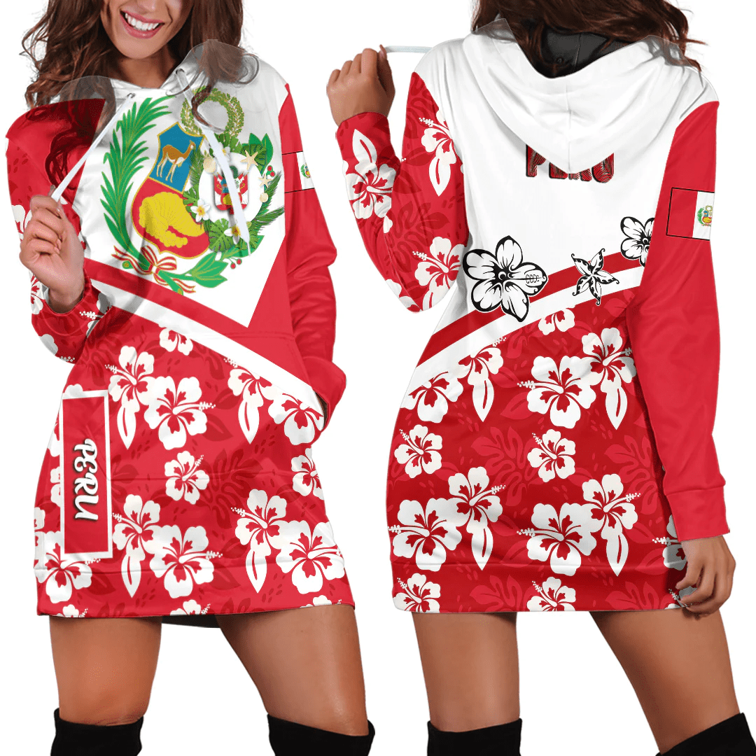 Hoodie Dress Peru Summer Flower Pattern