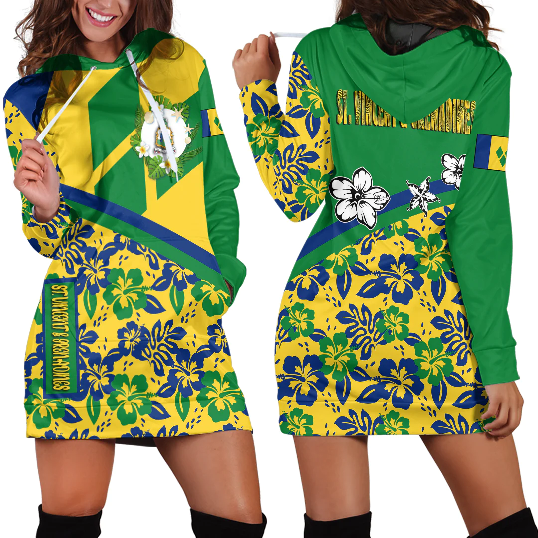 Hoodie Dress Saint Vincent and the Grenadines Summer Flower Pattern