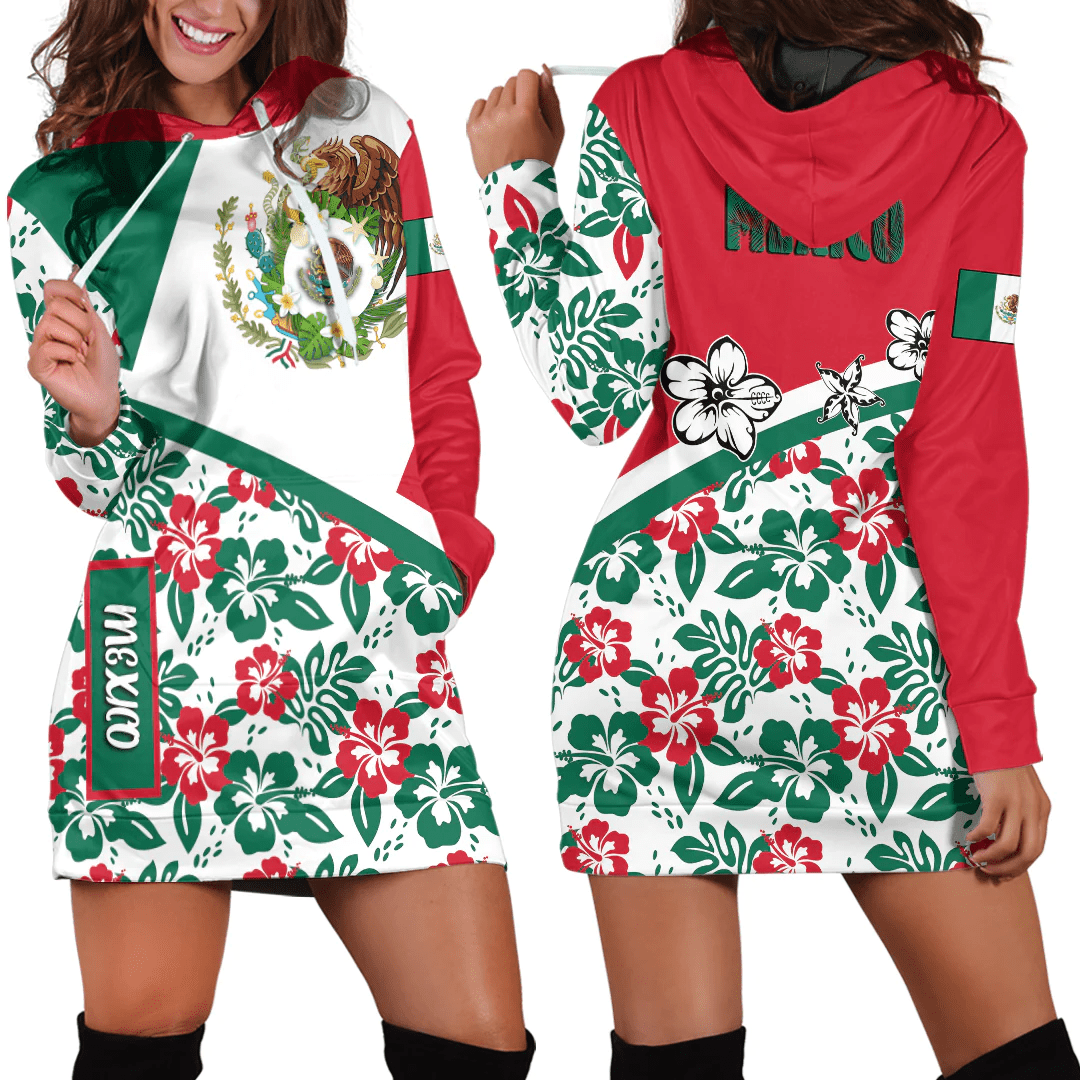 Hoodie Dress Mexico Summer Flower Pattern