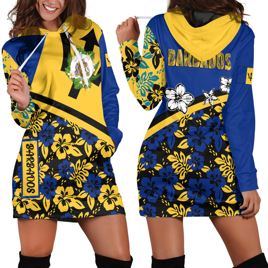 Hoodie Dress Barbados Summer Flower Pattern