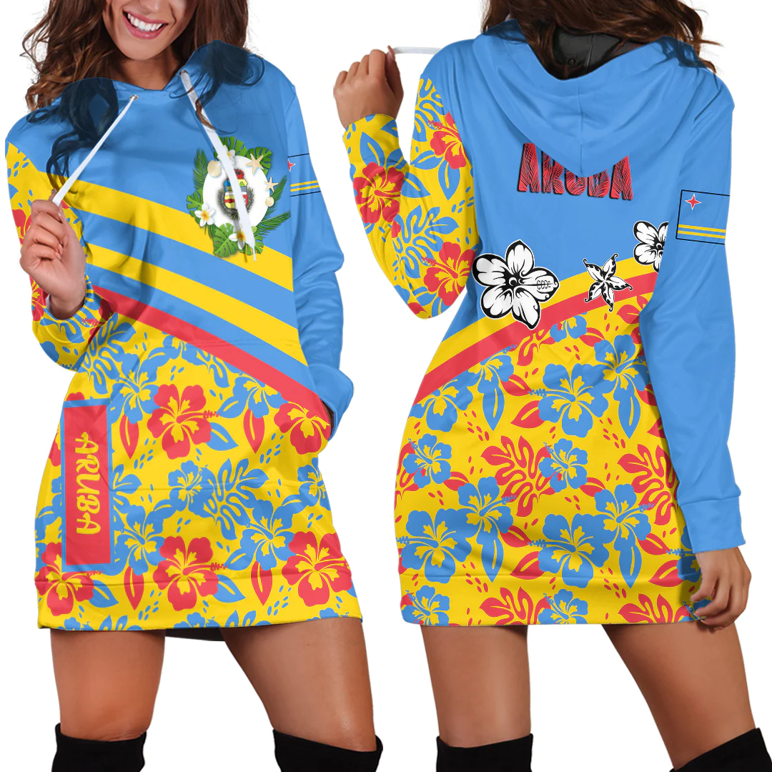 Hoodie Dress Aruba Summer Flower Pattern