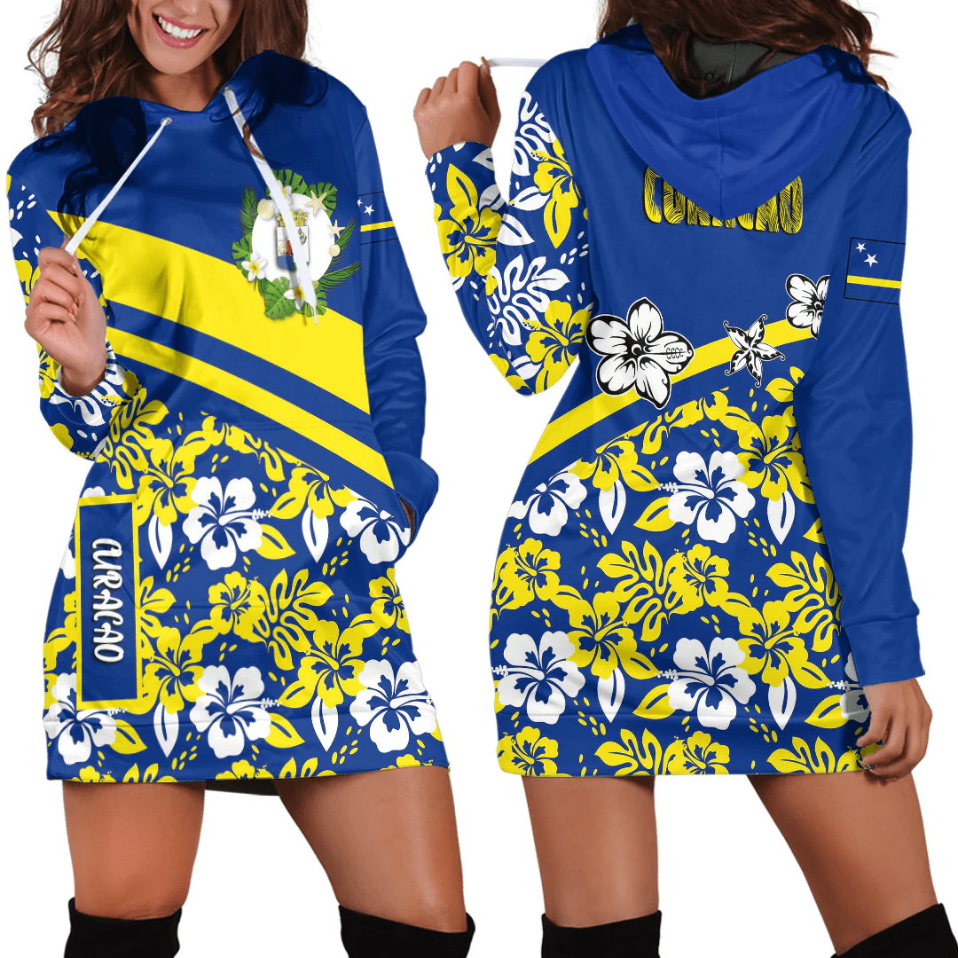 Hoodie Dress Curacao Summer Flower Pattern