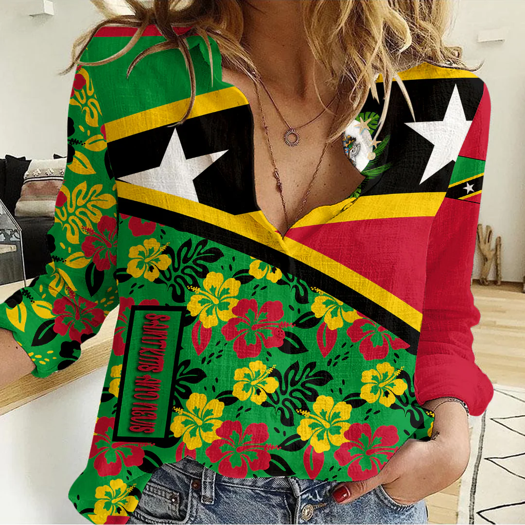 Women's Casual Shirt Saint Kitts and Nevis Summer Flower Pattern
