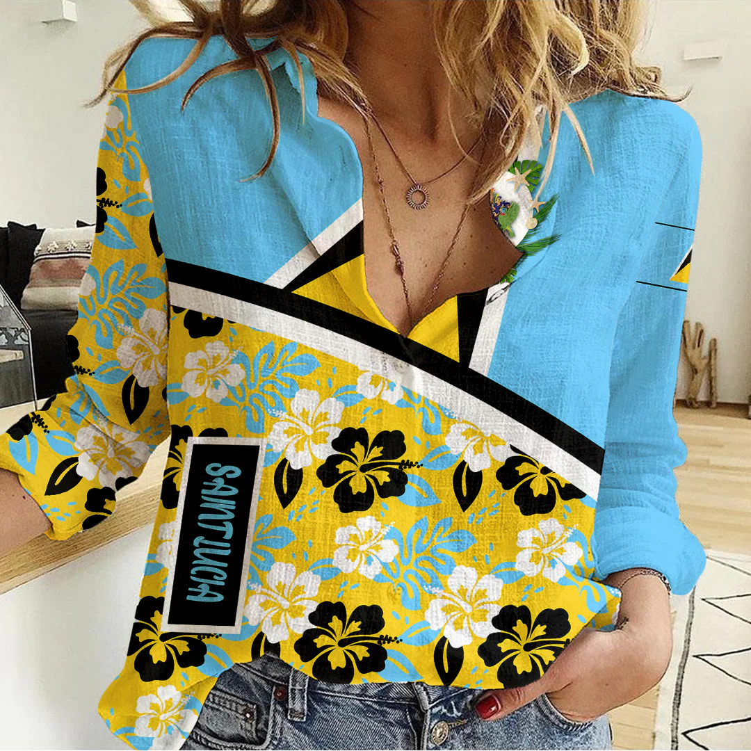 Women's Casual Shirt Saint Lucia Summer Flower Pattern