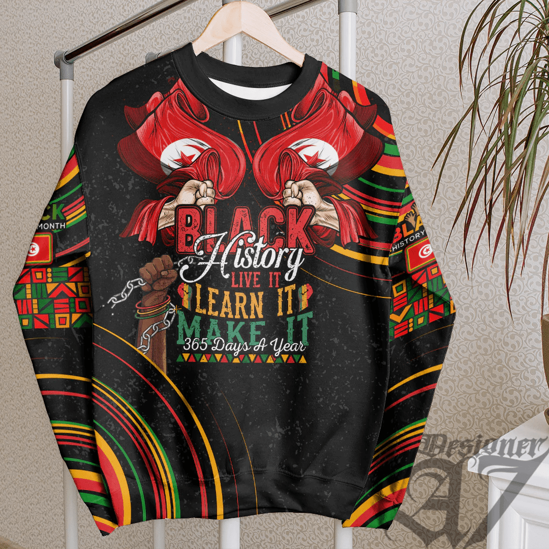 Africa Clothing Tunisia White Version Sweatshirt Black History Live it Learn it Make it