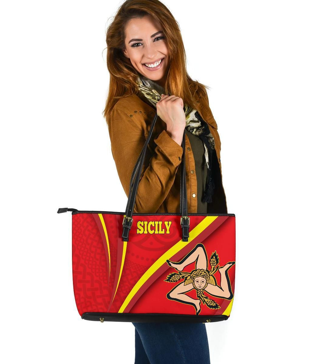 Sicily Celtic Leather Tote Bag Proud To Be Sicilian
