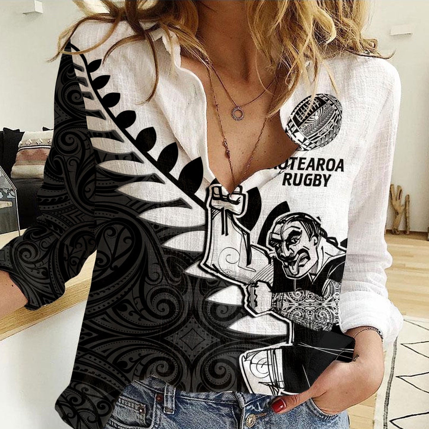 Women Casual Shirt Custom New Zealand Silver Fern Rugby