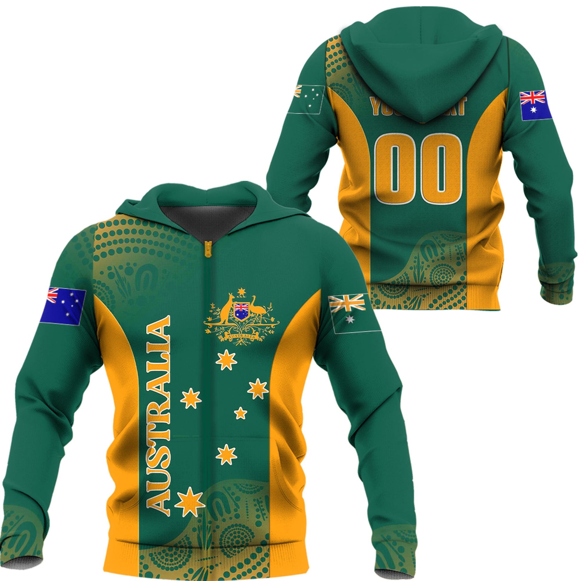 Zip Hoodie Custom Australia Rugby Flag Style