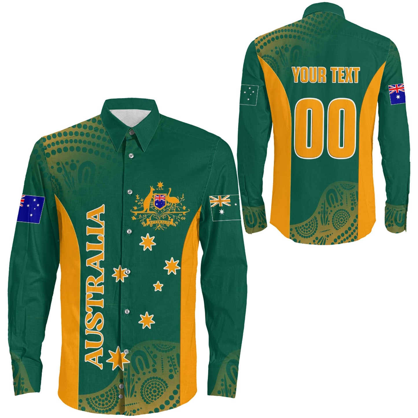 Long Sleeve Button Shirt Custom Australia Rugby Flag Style