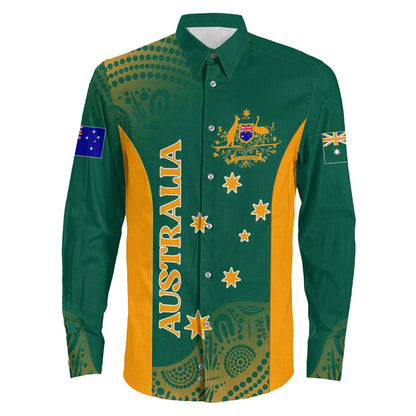Long Sleeve Button Shirt Custom Australia Rugby Flag Style