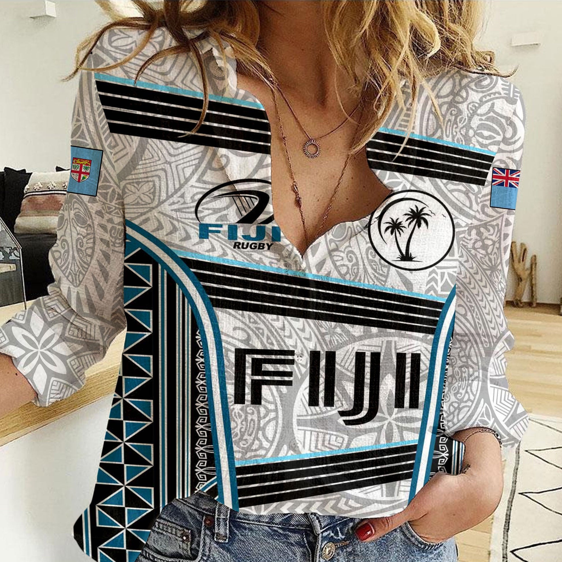 Women Casual Shirt Custom Fiji Rugby Polynesia