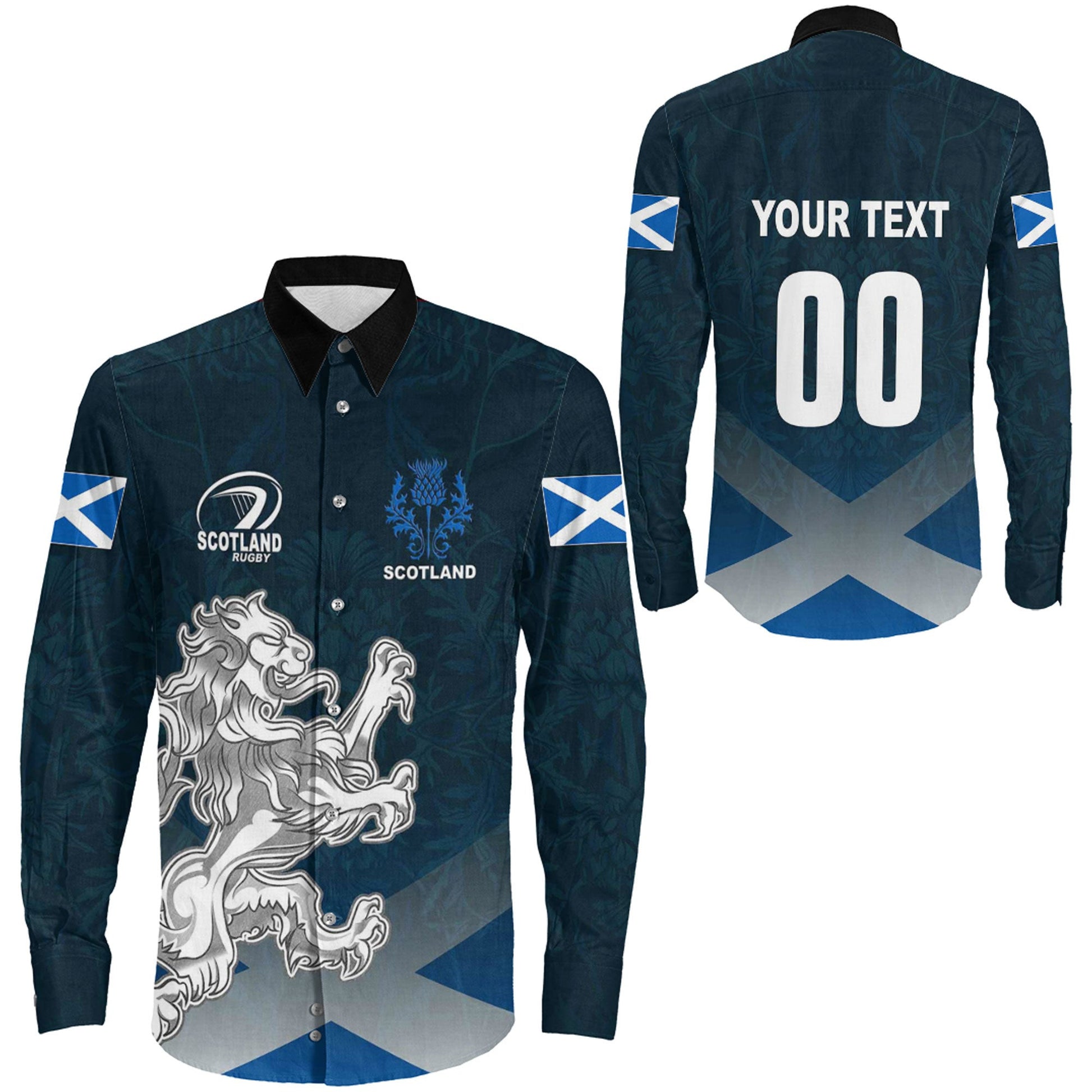 Long Sleeve Button Shirt Custom Scotland Rugby Lion