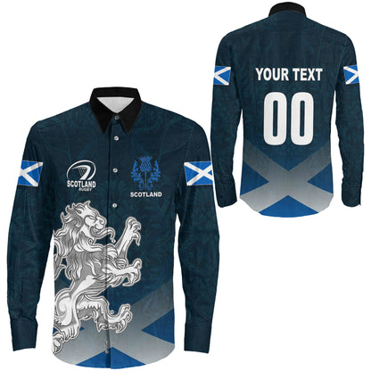 Long Sleeve Button Shirt Custom Scotland Rugby Lion