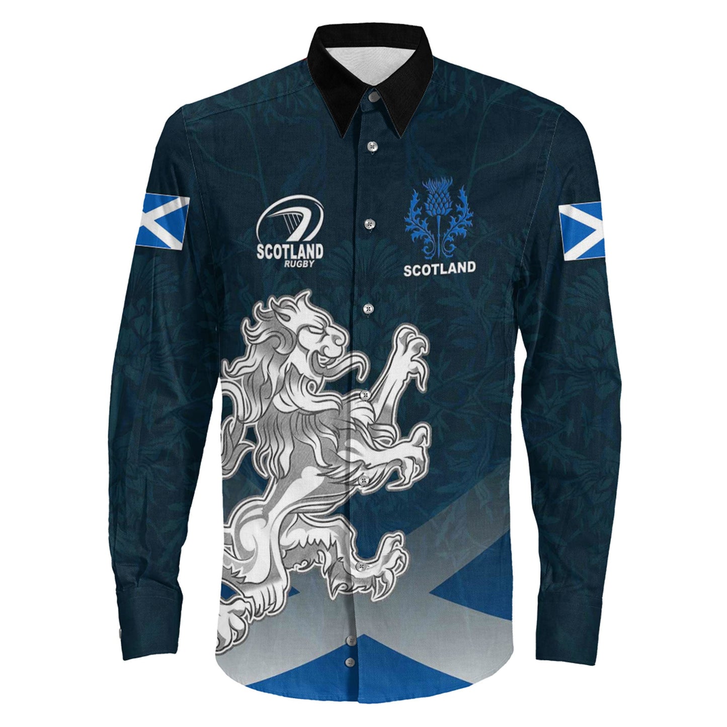 Long Sleeve Button Shirt Custom Scotland Rugby Lion