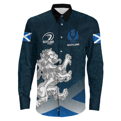 Long Sleeve Button Shirt Custom Scotland Rugby Lion