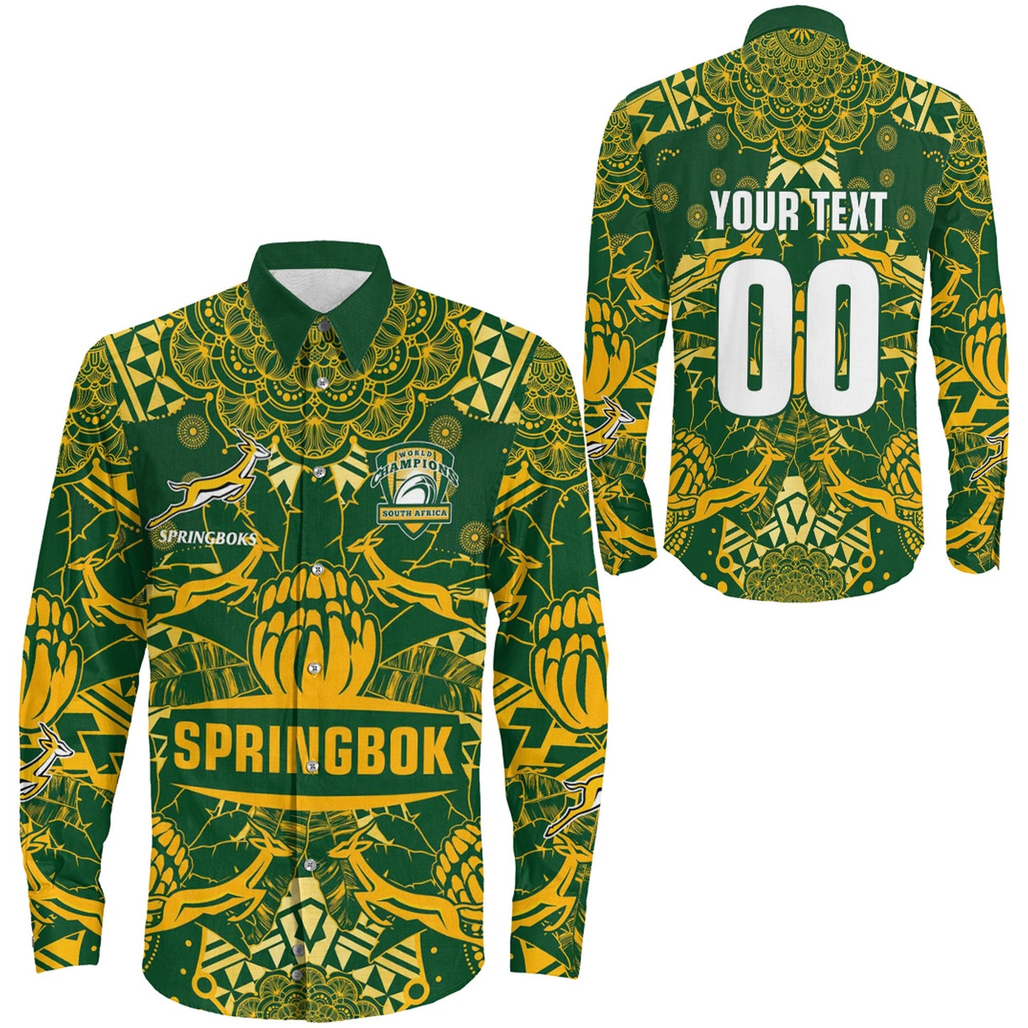 Long Sleeve Button Shirt Custom South Africa Springboks Rugby